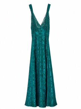 Victoria’s Secret Teal Floral Lace Sequin Maxi Slip Dress Y2K